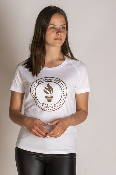 1- design- The women's top is printed with the official symbol of the "Gaismas ceļš" race